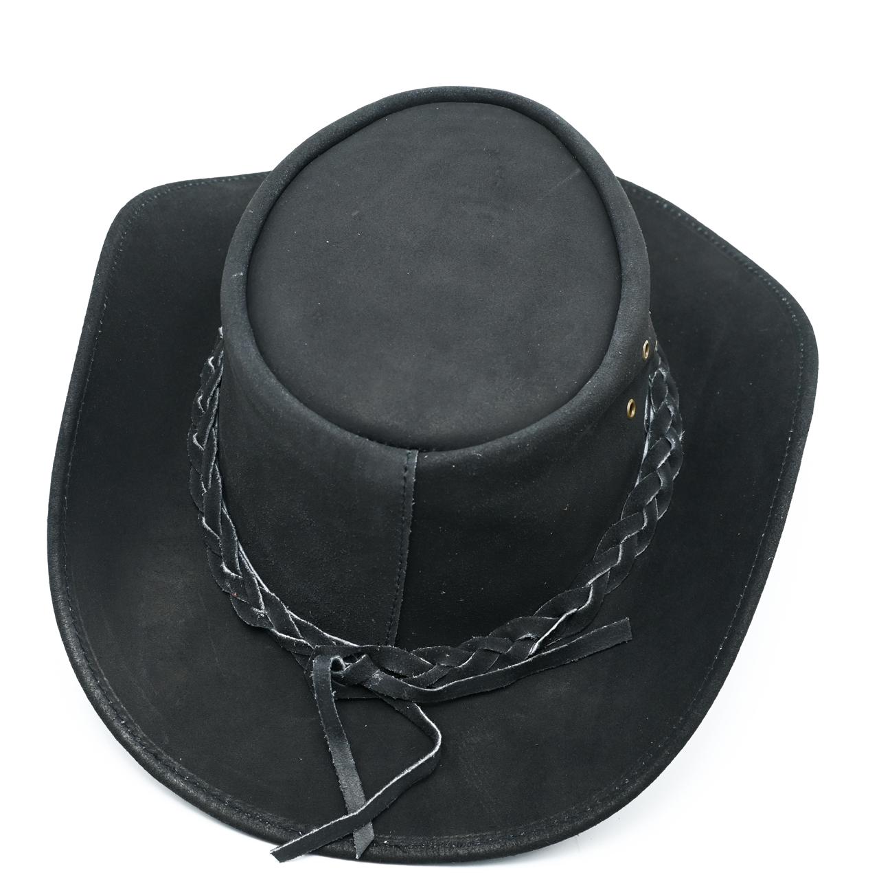 Black Suede Leather Cowboy Hat for Men - Image 2